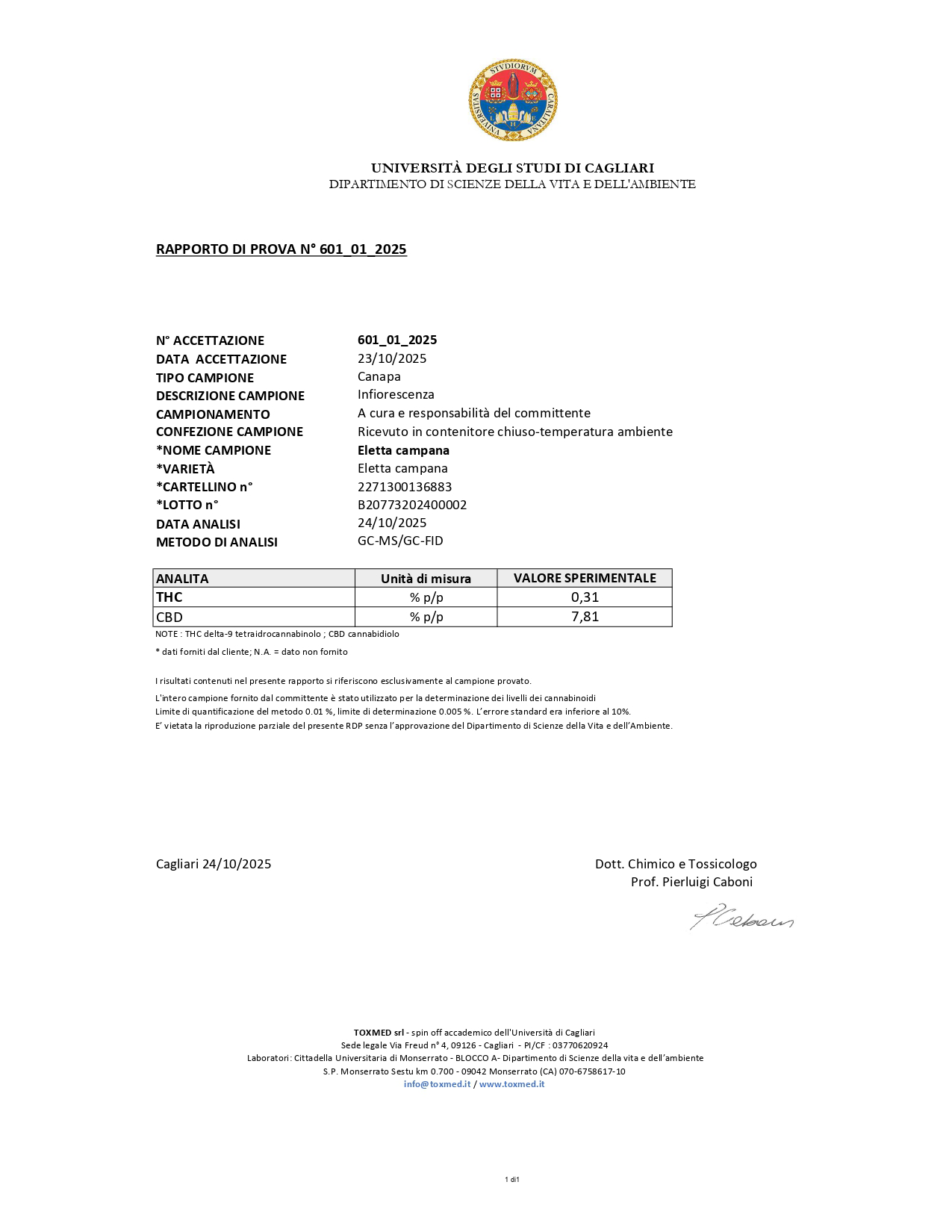 RAPPORTO DI PROVA 2025 601 page 0001